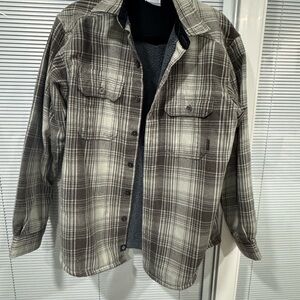 Men's Plaid Shirt Jacket in Brown and Cream